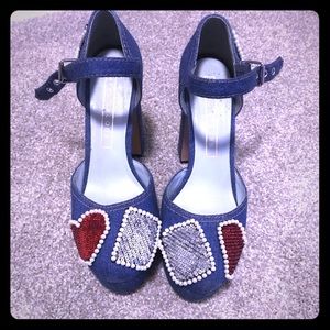 MARC JACOBS - Denim Platform Stack Heel